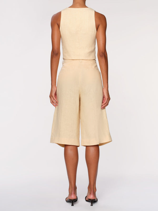 Dl1961 Hepburn Short High Rise Pleated 14.5" Wheat Linen