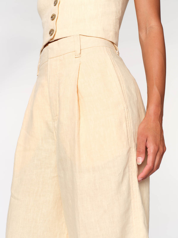 Dl1961 Hepburn Short High Rise Pleated 14.5" Wheat Linen