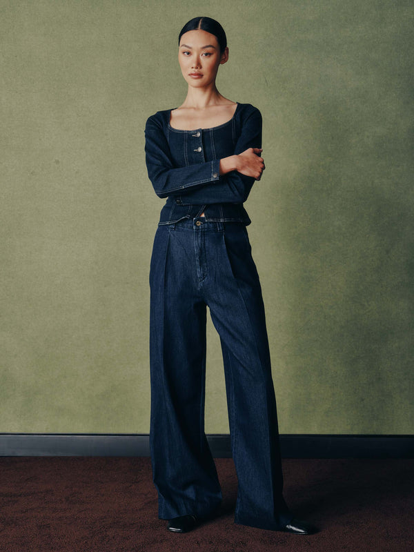 dl1961 Hepburn Wide Leg High Rise Pleated 32" Jeans River Valley