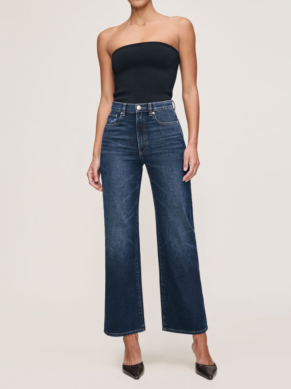dl1961 Karmine Refined Wide Leg High Rise 28" Jeans Dark Sea