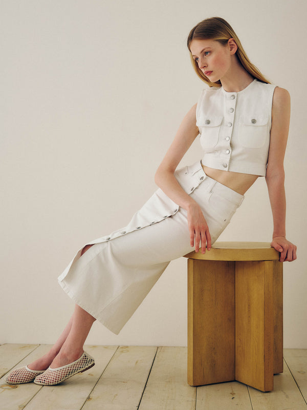 Dl1961 Lexie High Rise Denim Skirt Button Front White