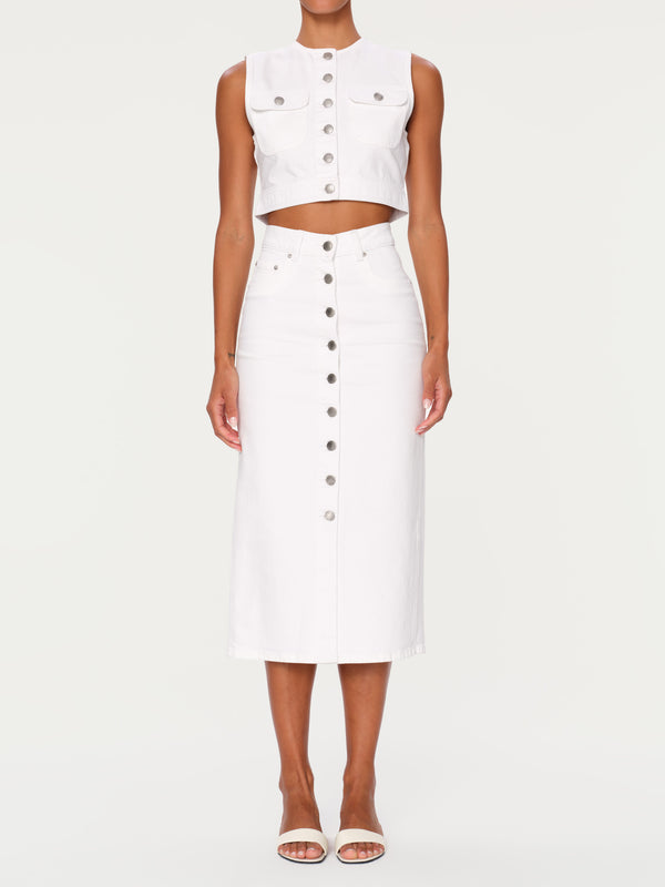 dl1961 Lexie High Rise Denim Skirt Button Front White