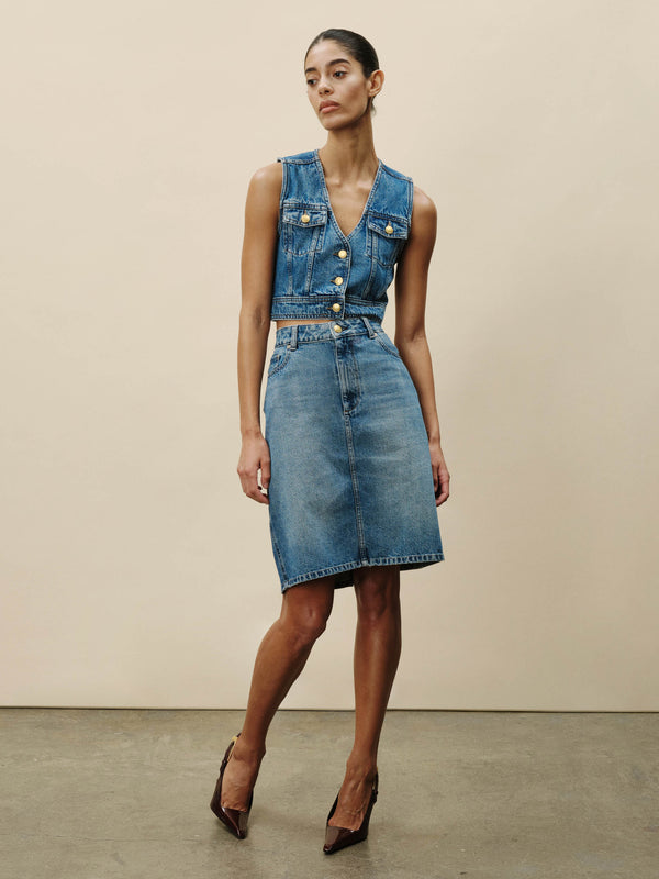 Dl1961 Lexie High Rise Denim Skirt Knee-Length Endless Sea