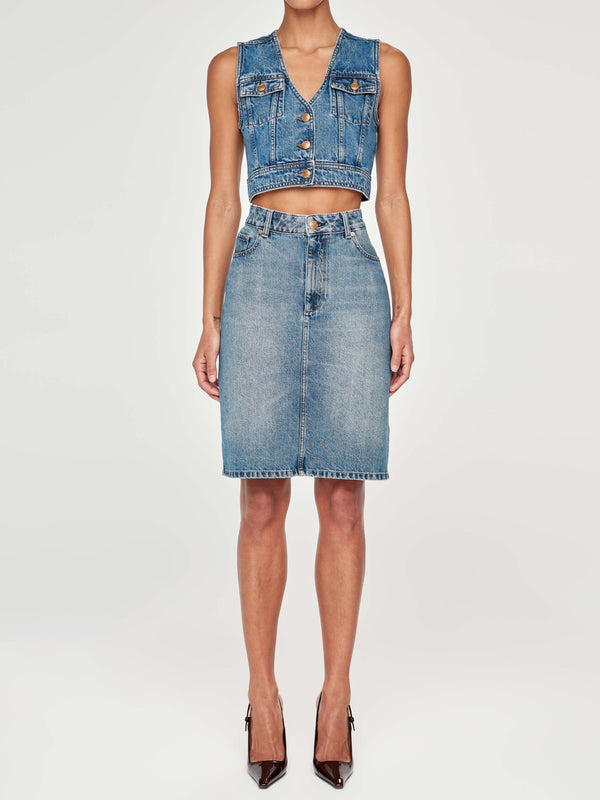 dl1961 Lexie High Rise Denim Skirt Knee-Length Endless Sea