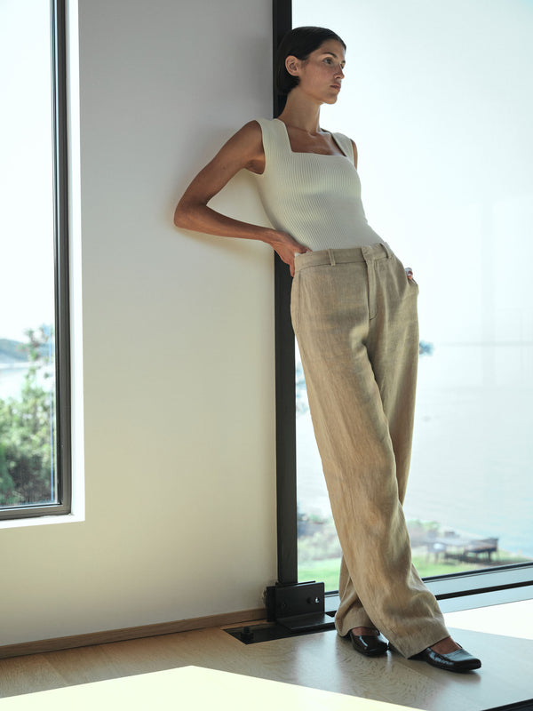 dl1961 Mabel Straight High Rise Trouser 31.25" Almond Linen