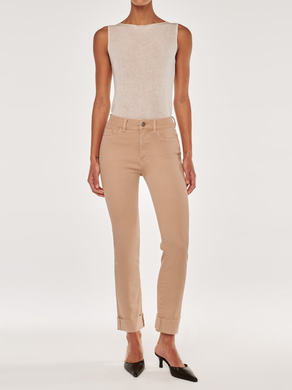 Dl1961 Mara Straight Mid Rise Instasculpt Ankle Jeans Almond Cuffed