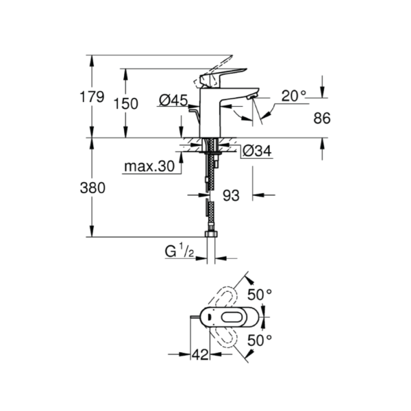 Dmora 23102000 Grohe BauLoop Single-lever Basin Mixer
