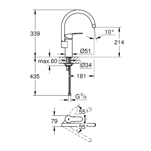 Dmora 30221002 Grohe Eurostyle Cosmopolitan Single-lever Sink Mixer 1/2″