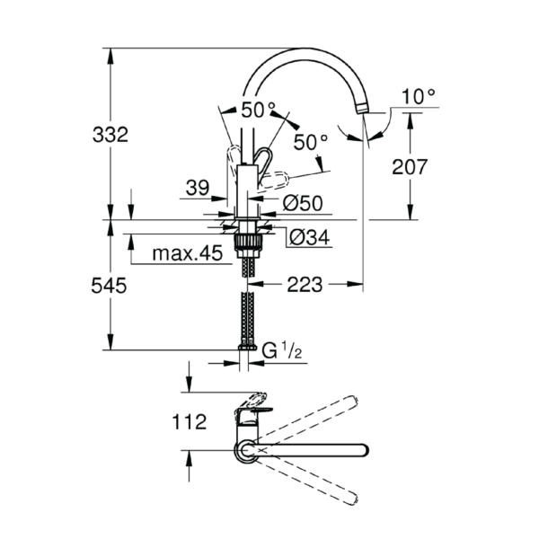 Dmora 31230001 Grohe BAUFLOW Single-Lever Sink Mixer 1/2″