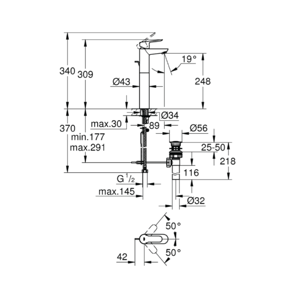Dmora 32860000 Grohe BauEdge Single-lever Basin Mixer 1/2″ XL-Size