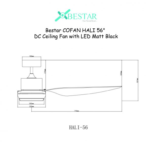 Dmora Bestar COFAN HALI 56″ DC Ceiling Fan With LED Matt Black
