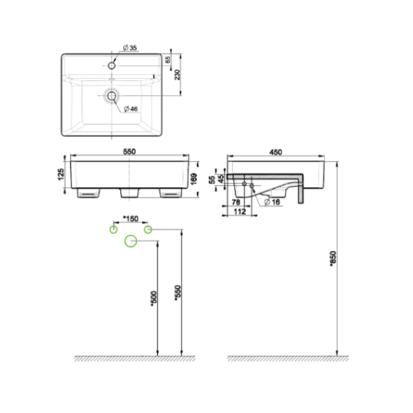Dmora CCASF419-1010411F0 American Standard Acacia Supasleek Semi Countertop Wash Basin