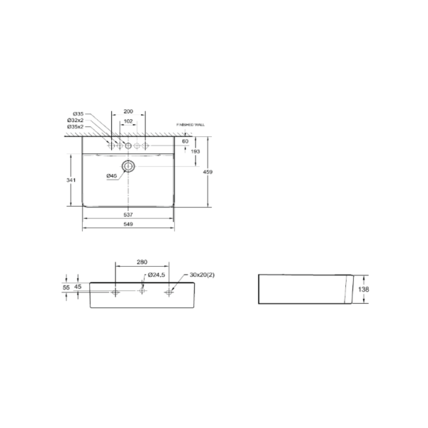 Dmora CL0550I-6DACTLW American Standard Concept Cube Wall Hung Wash Basin
