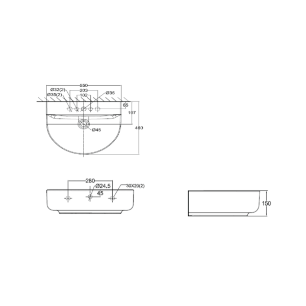 Dmora CL0553I-6DACTLW American Standard Concept D Shape Wall Hung Wash Basin