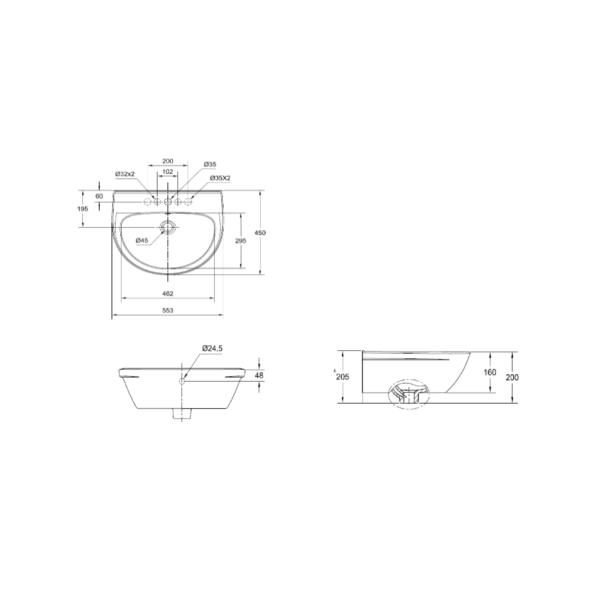 Dmora CL0953I-6DACTLW American Standard Neo Modern Wall Hung Wash Basin