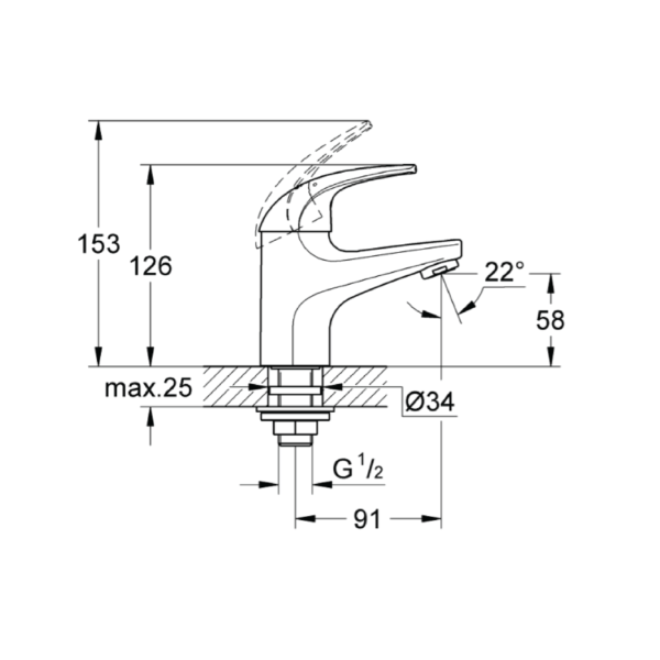 Dmora 32809000 GROHE BauCurve Pillar Tap 1/2″