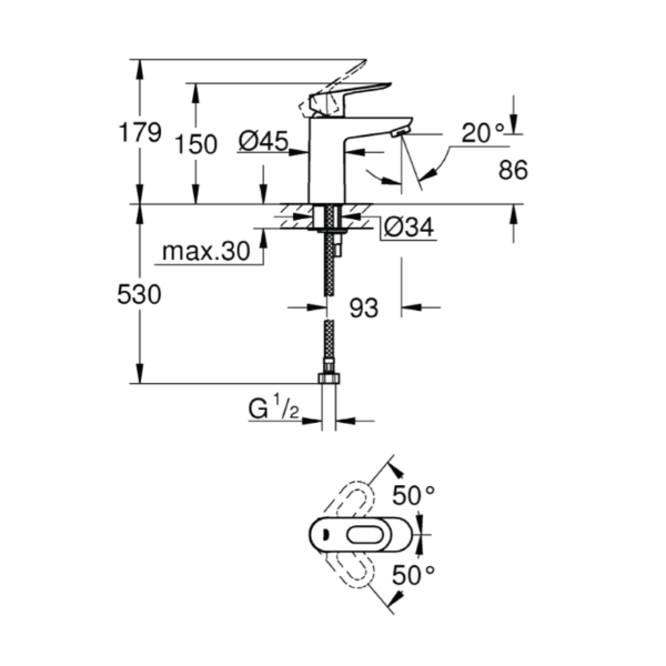 Dmora 32854000 Grohe BauLoop Basin Mixer