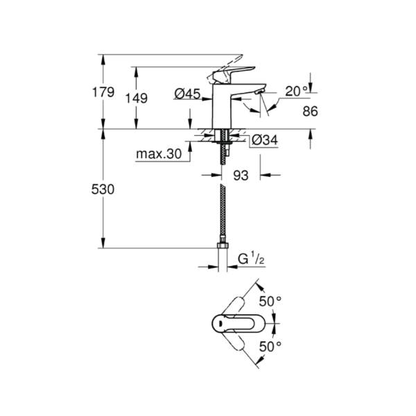 Dmora 32858000 Grohe BauEdge Basin Mixer S-Size
