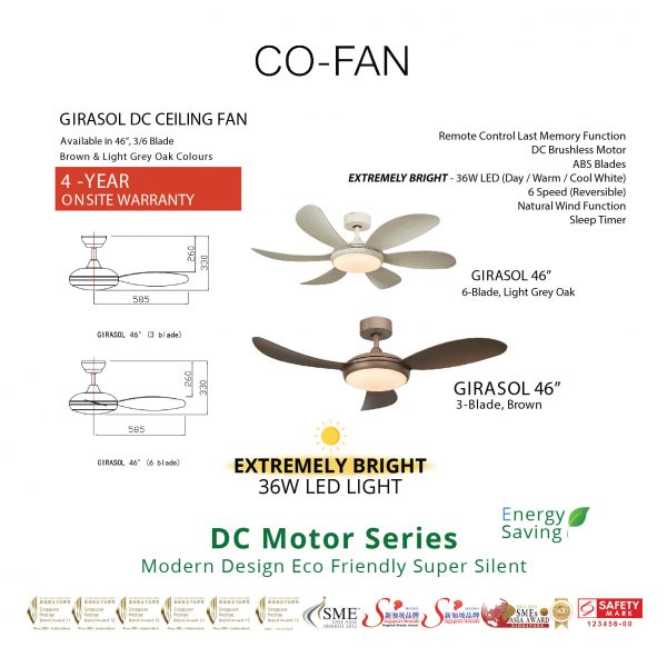 dmora Girasol Ceiling Fan with LED 3 Blade / 6 Blade 46″