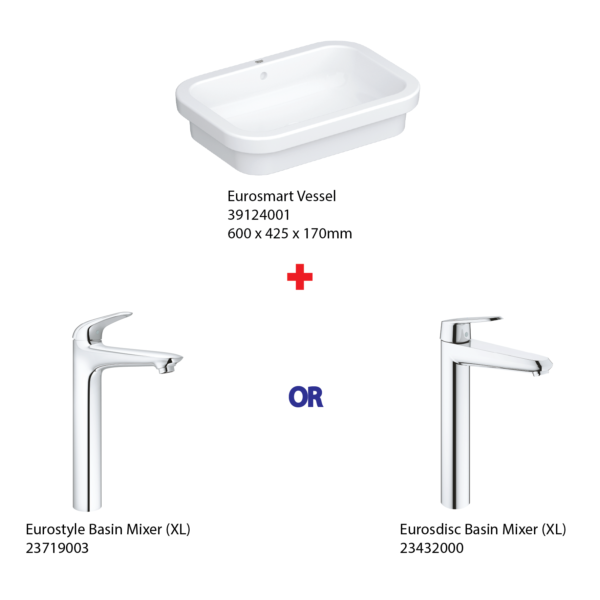 dmora ( Grohe Basin Bundle ) 39124001 Eurosmart Vessel Basin + 23719003 Eurostyle Basin Mixer or 23432000 Eurosdisc Basin Mixer