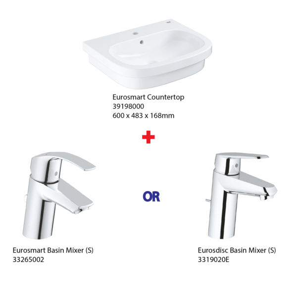 dmora ( Grohe Basin Bundle ) 39198000 Euromart Countertop Basin + 33265002 Eurosmart Basin Mixer or 3319020E Eurodisc Basin Mixer