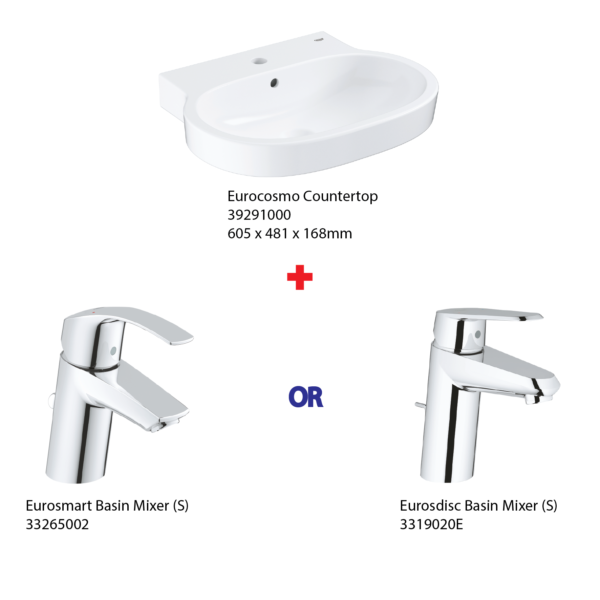 dmora ( Grohe Basin Bundle ) 39291000 Eurocosmo Countertop Basin + 33265002 Eurosmart Basin Mixer or 3319020E Eurodisc Basin Mixer