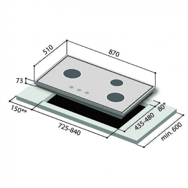 Dmora RB-3Si- 3 Inner Burner Built-In Hob Stainless Steel Top Plate