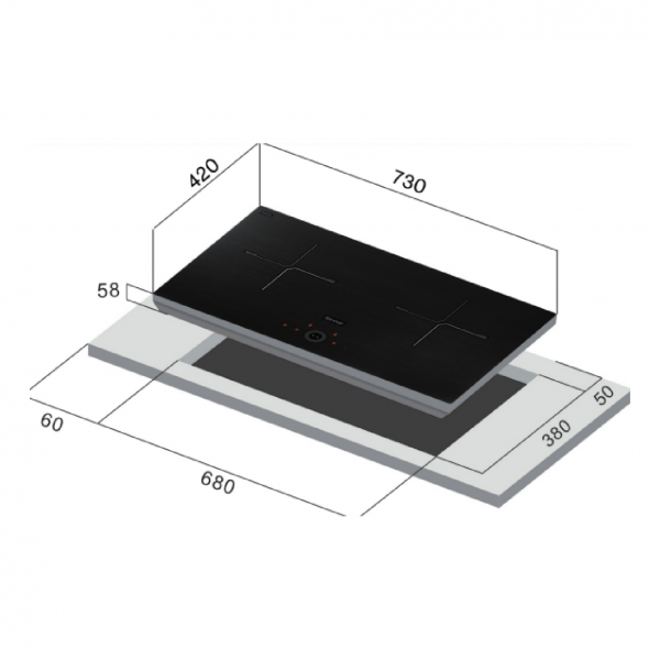 Dmora Rinnai RB-7032H CFB / RB-7032H CFG 2 Zone Induction Hob (70cm) Schott Ceran Fine Print Glass