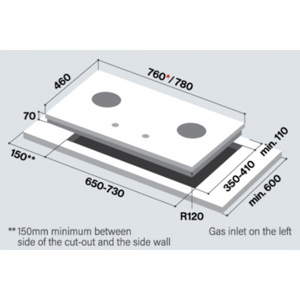 Dmora Rinnai RB-782G 2 Burner Built-In Hob Tempered Glass (Black) Top Plate