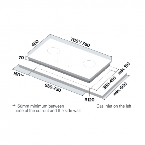 Dmora Rinnai RB-782S 2 Burner Built-In Hob Stainless Steel Top Plate