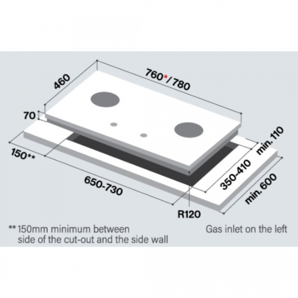 Dmora Rinnai RB-783G 3 Burner Built-In Hob Tempered Glass (Black) Top Plate