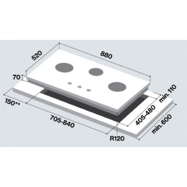 Dmora Rinnai RB-983G 3 Burner Built-In Hob Tempered Glass (Black) Top Plate