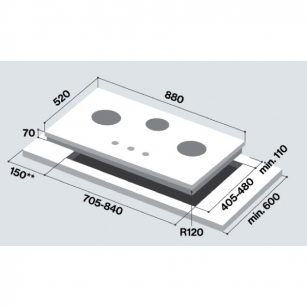Dmora Rinnai RB-983S 3 Burner Built-In Hob Stainless Steel Top Plate