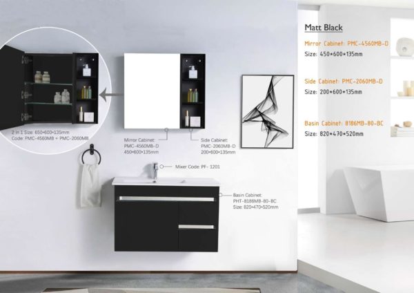 Dmora Stainless Steel Vanity Cabinet With Built-In Basin And Mirror Set – PHT-8186MB-80