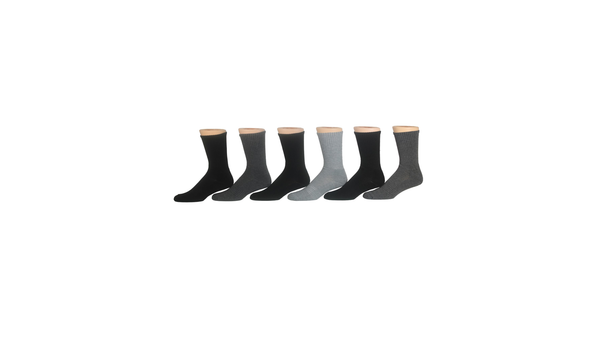 Dockers 1/2 Cushion Athletic Crew Socks 6 Pack Black/Grey
