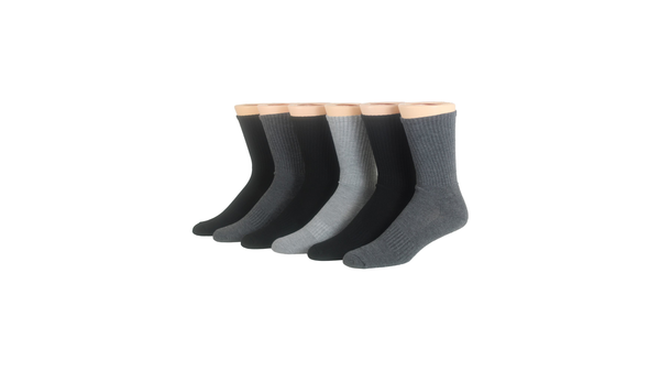 Dockers 1/2 Cushion Athletic Crew Socks 6 Pack Black/Grey