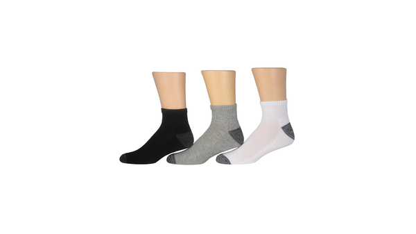 Dockers 1/2 Cushion Quarter Socks 3 Pack Black / White / Grey