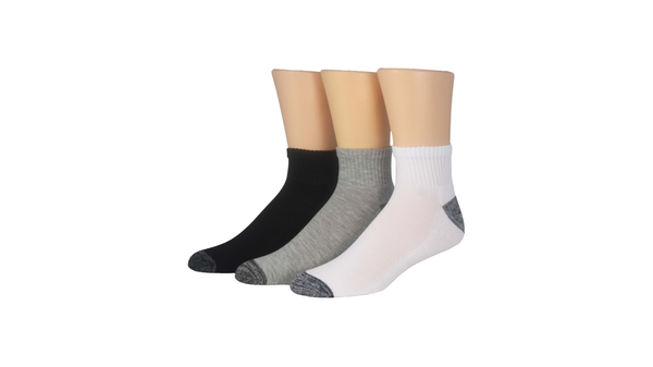 Dockers 1/2 Cushion Quarter Socks 3 Pack Black / White / Grey