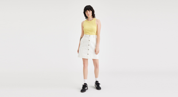 dockers Button Front Mini Skirt White