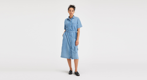 dockers Buttoned Midi Dress Blue