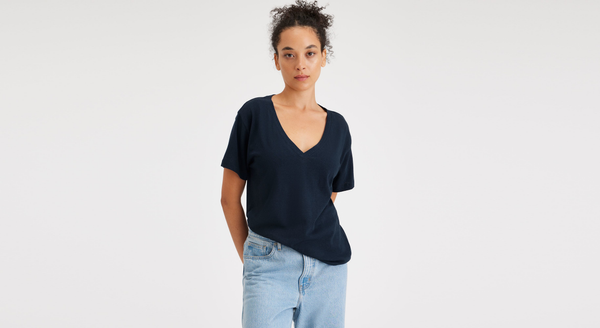 dockers Deep V-Neck Tee Regular Fit Blue