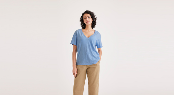 dockers Deep V-Neck Tee Regular Fit Placid Blue