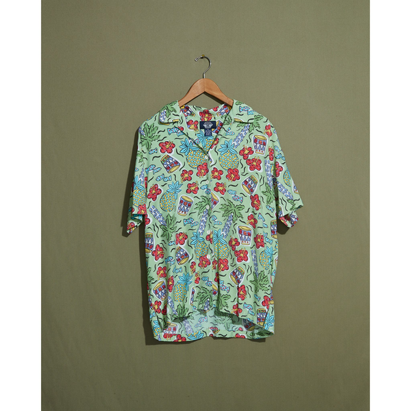 dockers Green Floral Camp Collar Shirt - M Emerald