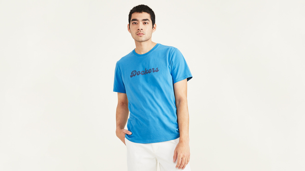 dockers Logo Tee Shirt Slim Fit Cendre Blue