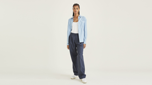 dockers Original Pleated Khakis High Wide Blue