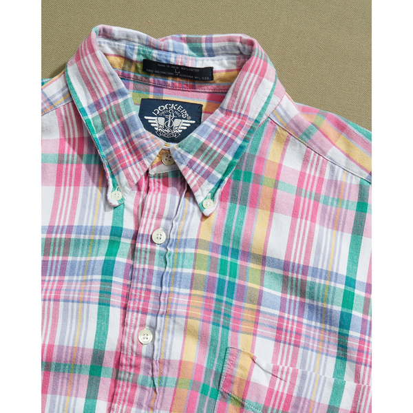 Dockers Pink & Green Madras Shirt - L Pink