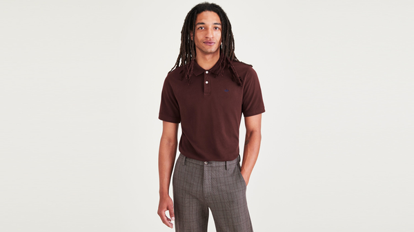 dockers Rib Collar Polo Slim Fit Brown