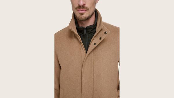 Dockers Wool Blend Walking Coat W/ Bib Tan