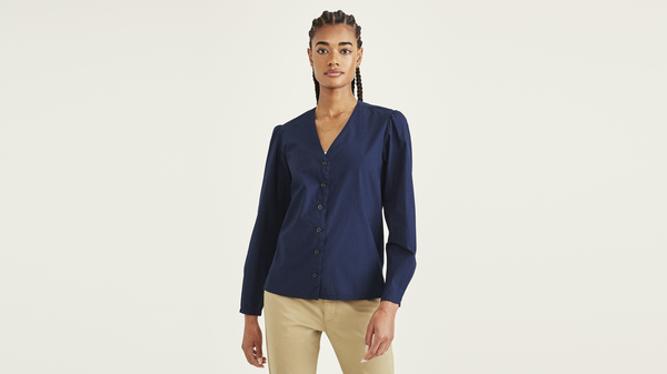 dockers Woven V-Neck Shirt Regular Fit Blue