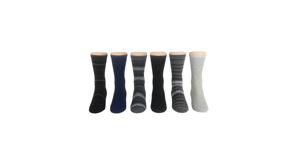Dockers Flat Knit Crew Socks With Embroidery 6 Pack Black/Blue/Grey